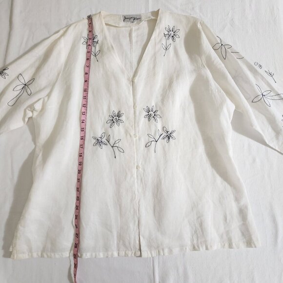 Jennifer Women Size 20 White Embroidered Long Sleeve 100% Ramie Button Tunic Top - Picture 13 of 16